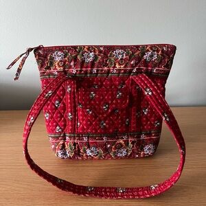 Vintage VERA BRADLEY 2000 Provincial Red Scalloped Small Zip Tote Velcro Pocket